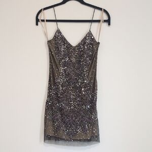 Adrianna Papell Brown and Silver Sequin Mini Dress